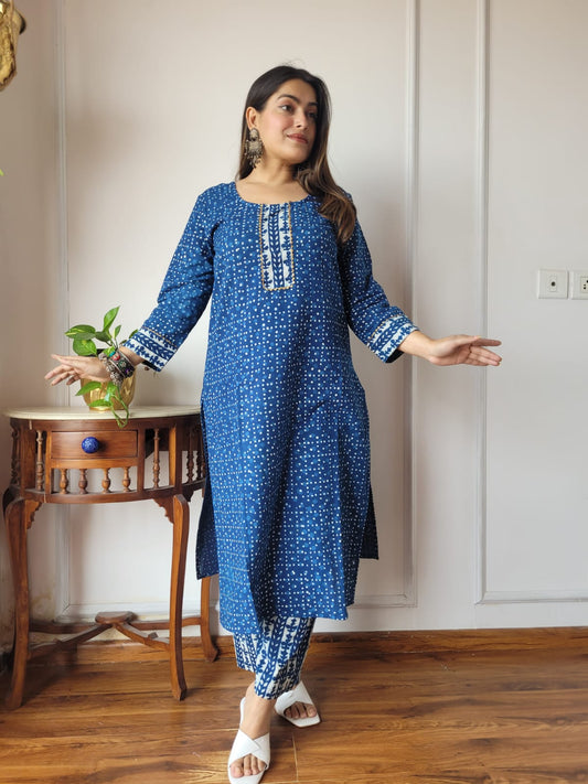 Classic Black & Beige Dabu Print Kurta Set