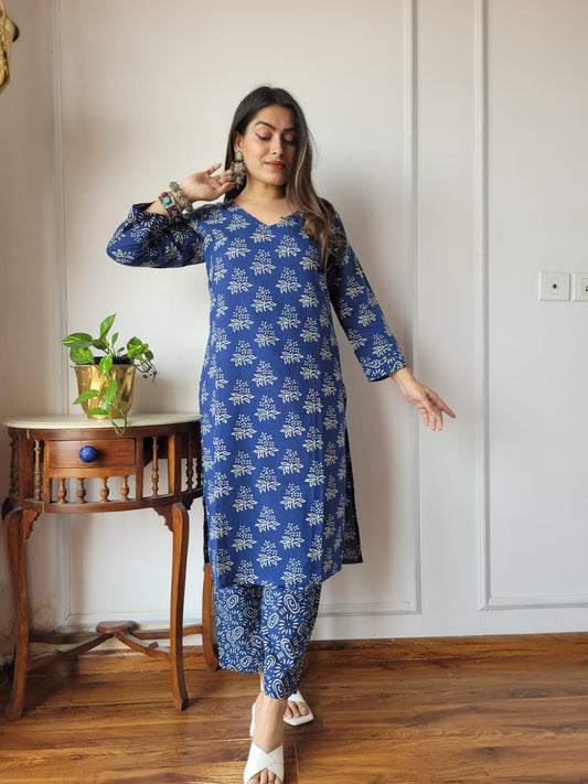 Royal Blue Kalamkari Inspired Kurta Set
