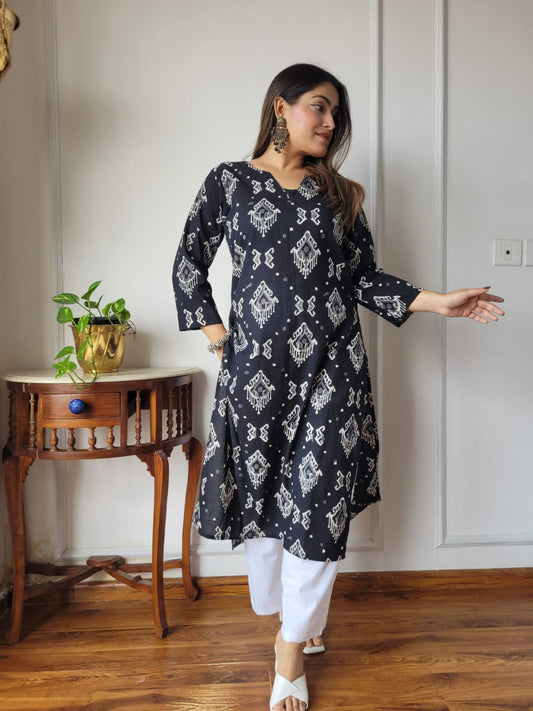 Indigo Floral Buti Kurta with Matching Straight Pants