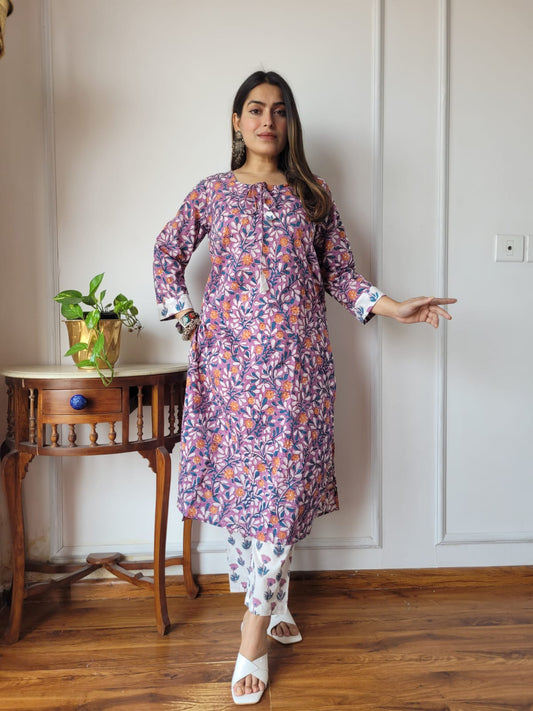 Sage Green Floral Jaal Kurta Pant Set