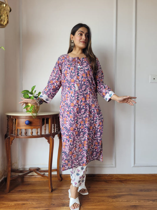 Sage Green Floral Jaal Kurta Pant Set