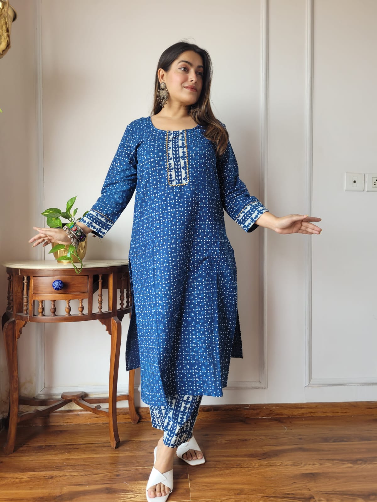 Classic Black & Beige Dabu Print Kurta Set