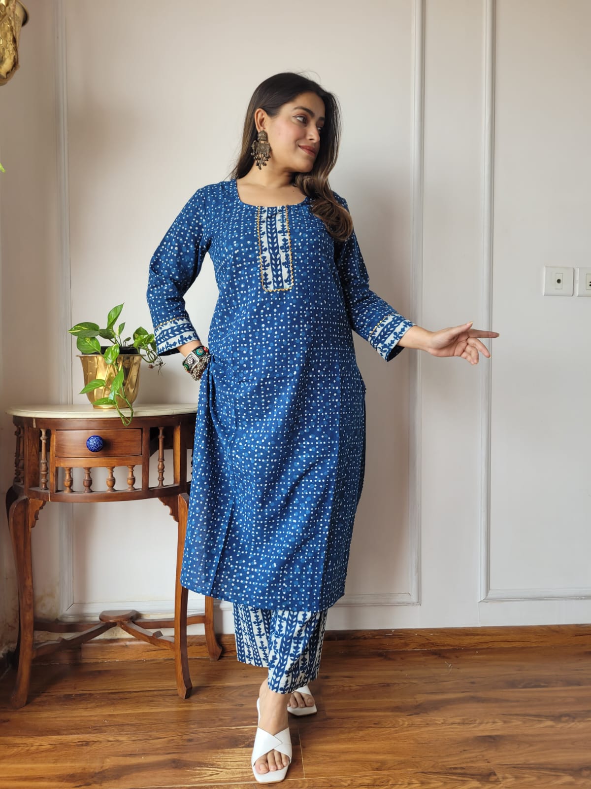 Classic Black & Beige Dabu Print Kurta Set