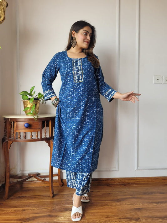 Classic Black & Beige Dabu Print Kurta Set