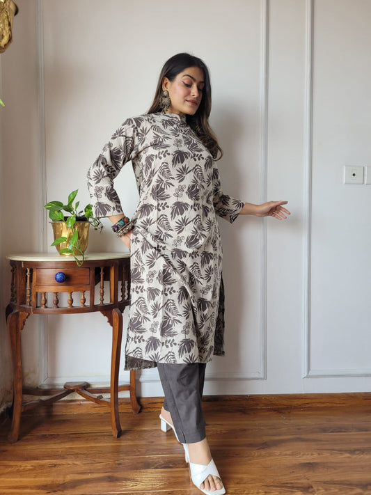 Olive Green Forest Theme Kurta Pant Set