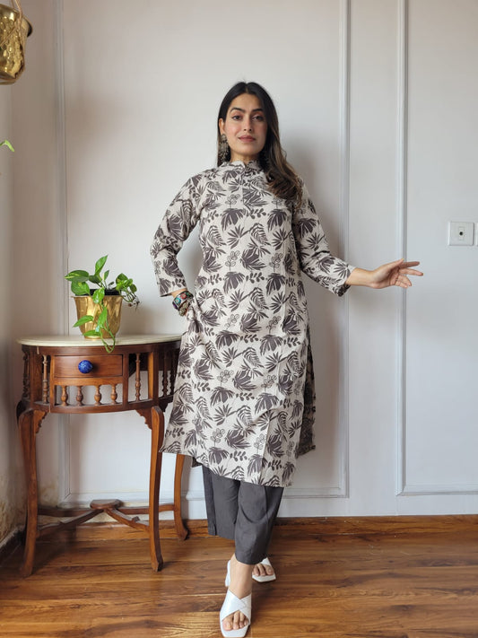 Olive Green Forest Theme Kurta Pant Set