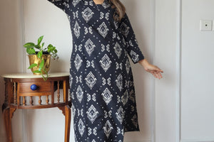 Charcoal Grey Abstract Print Kurta Pant Set